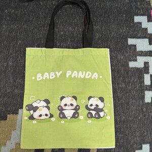 Baby Panda Double Handle Canvas Tote Bag, Green Multi